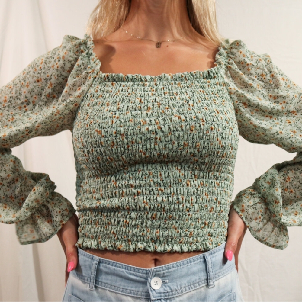 Floral Green Crop Top